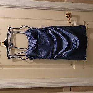 Emerald Sundae Emma satin denim blue slim long swim top ruched lined XL NEW…